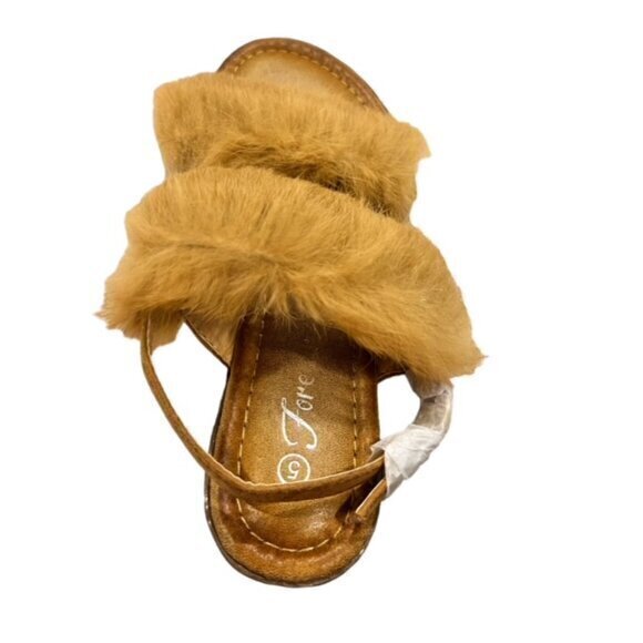 🛍️2 for $25 Sale🛍️ Forever Women's Furry Straps Adj Buckle Sandals Tan 5 - Picture 7 of 9